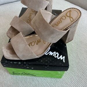 Sam Edelman Oatmeal Suede Delaney Block Heels